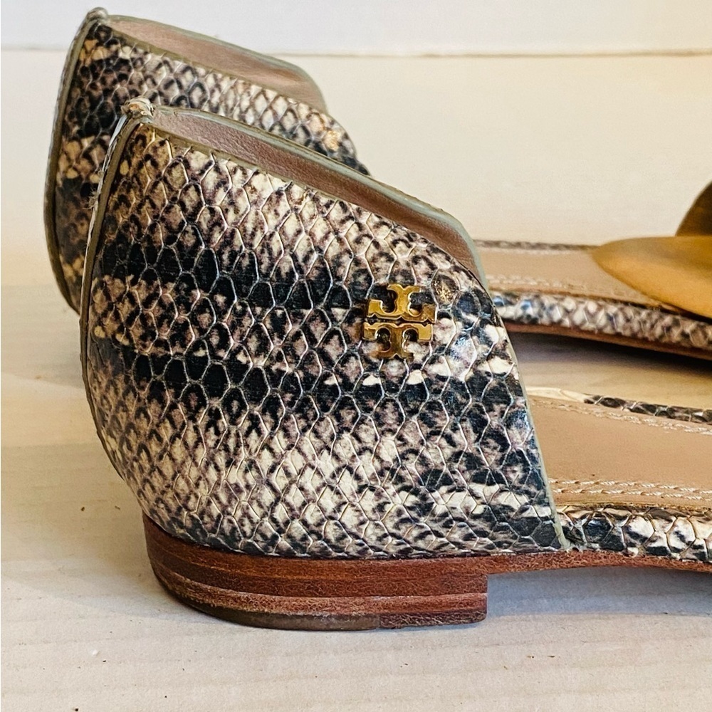 Tory Burch Black and Ivory Snake Printed Leather Sandals Shoes US Size 6 Summer - Picture 6 of 15
